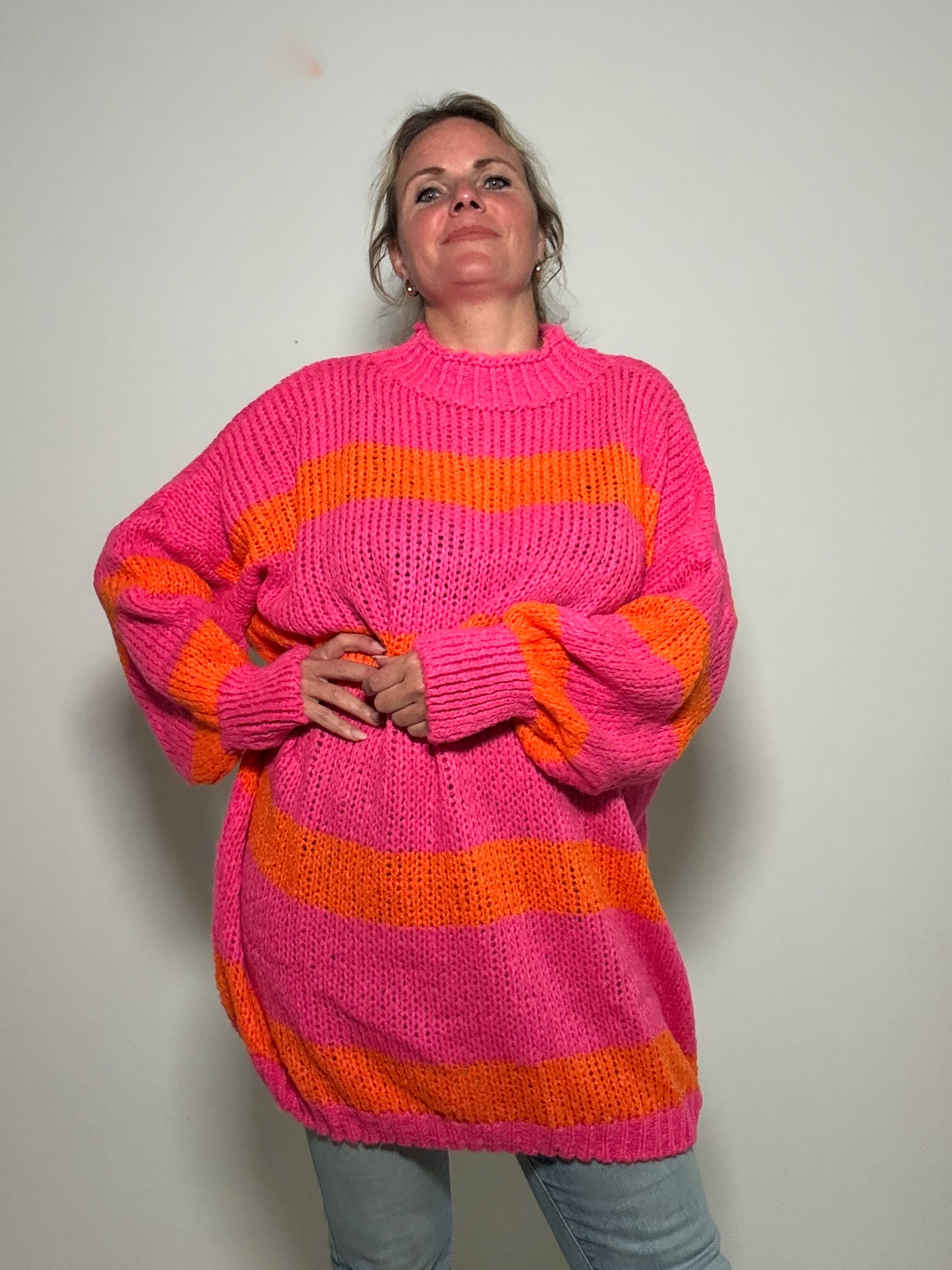 Oversized Blockstreifen-Strickpulli