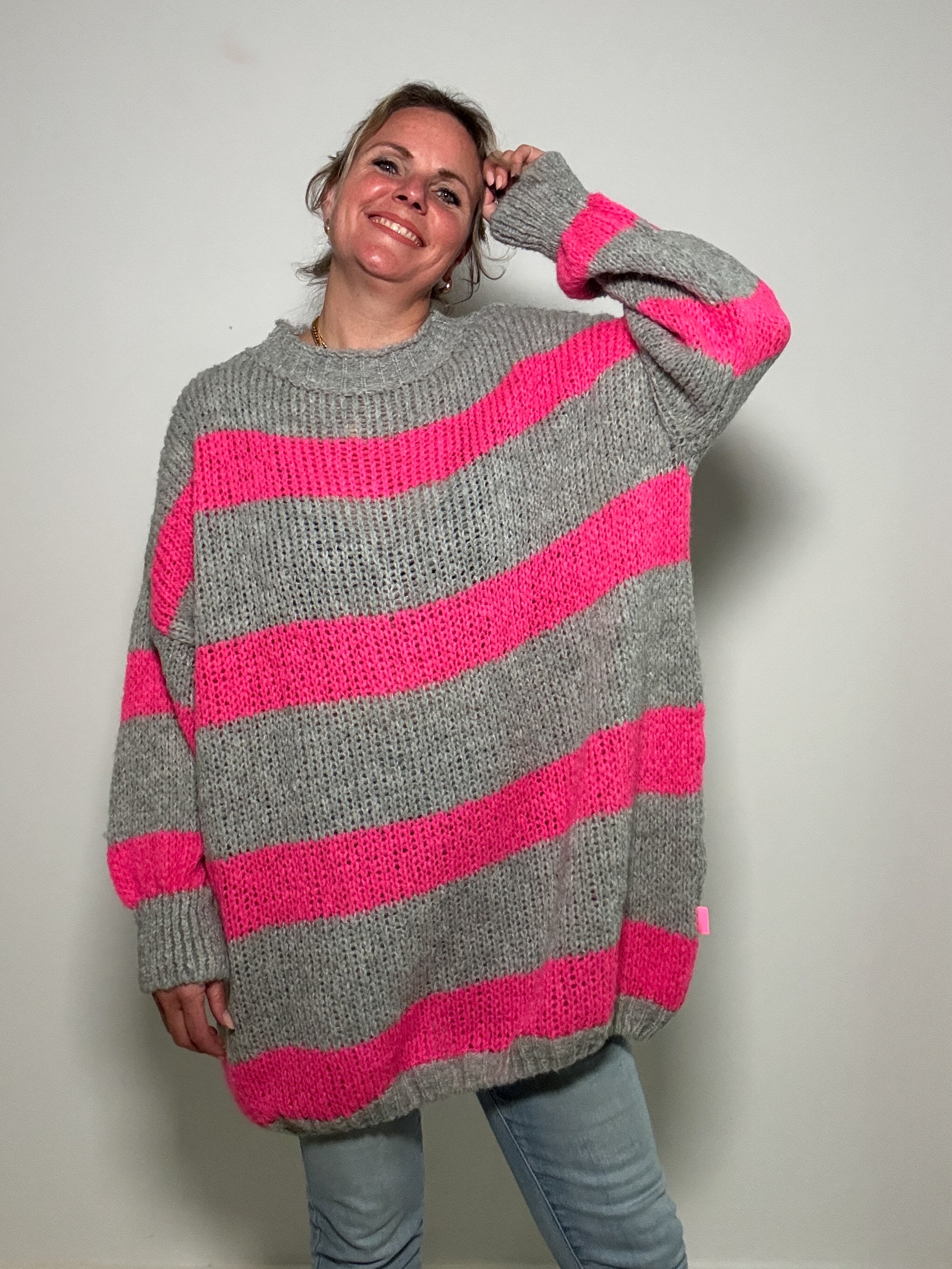 Oversized Blockstreifen-Strickpulli