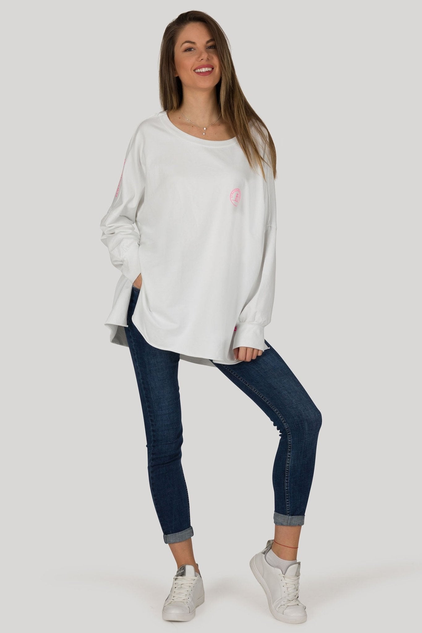 Oversized Sweatshirt Logo, weiß