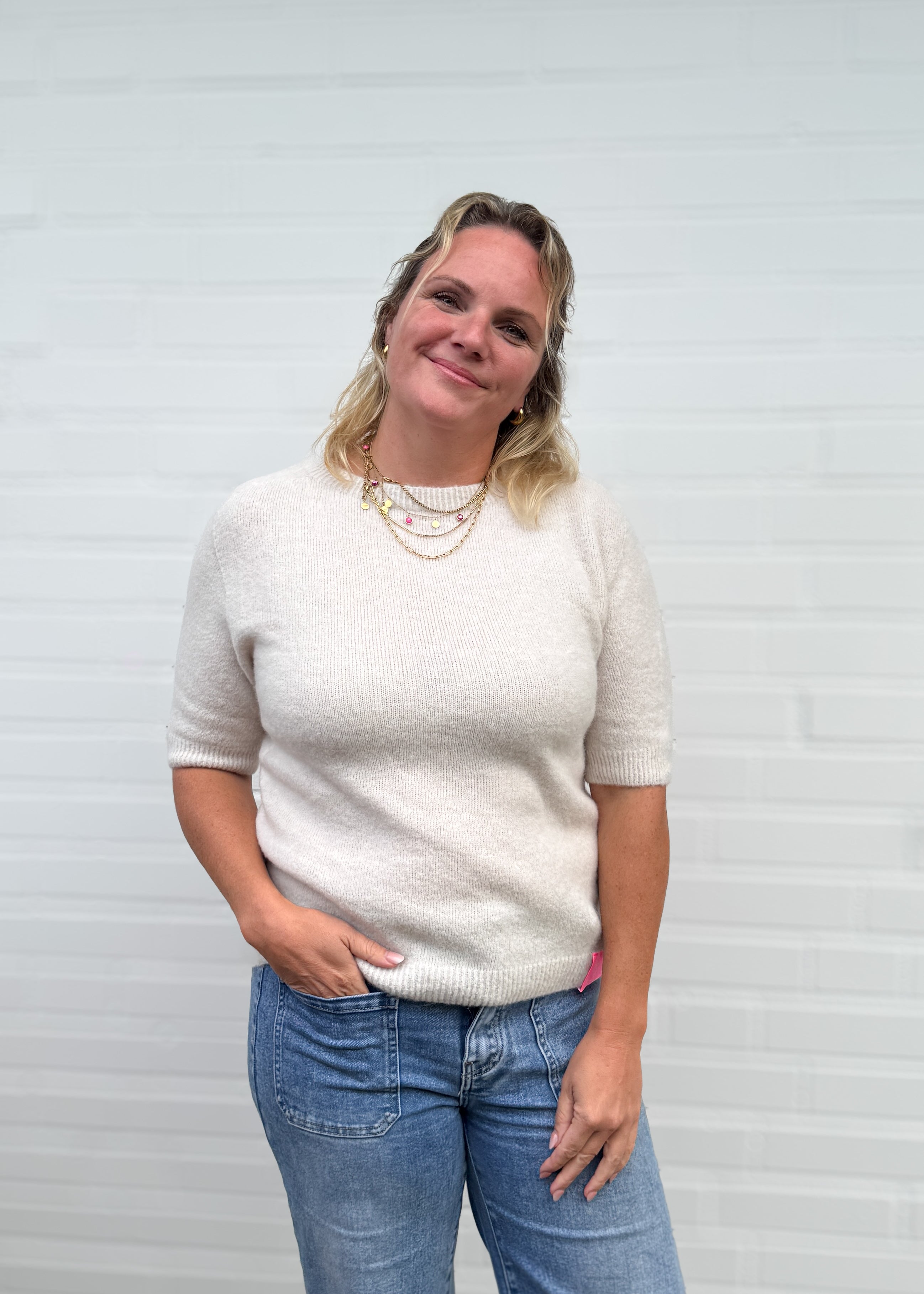 Alpaka Pulli mit Halbarm