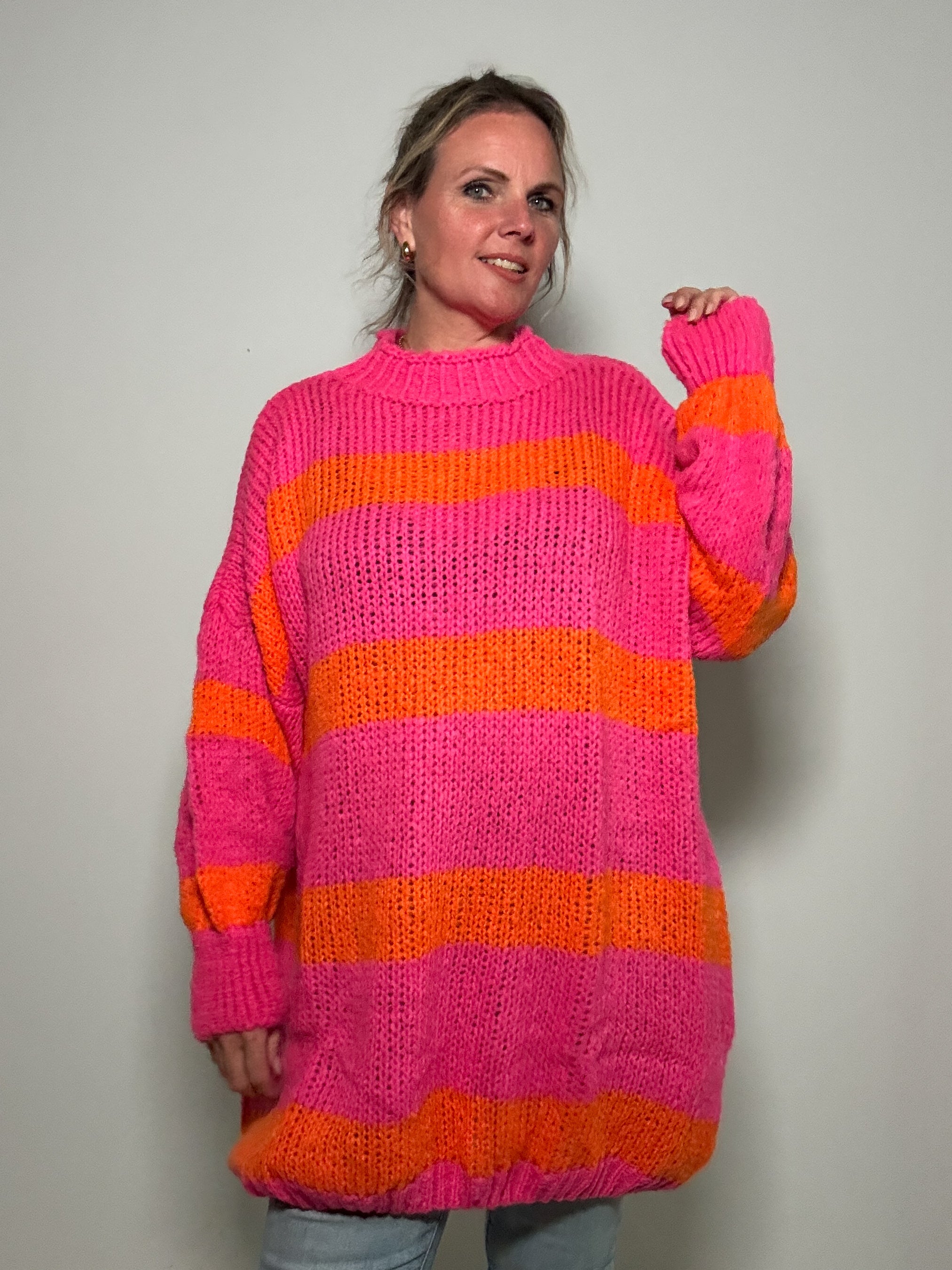 Oversized Blockstreifen-Strickpulli