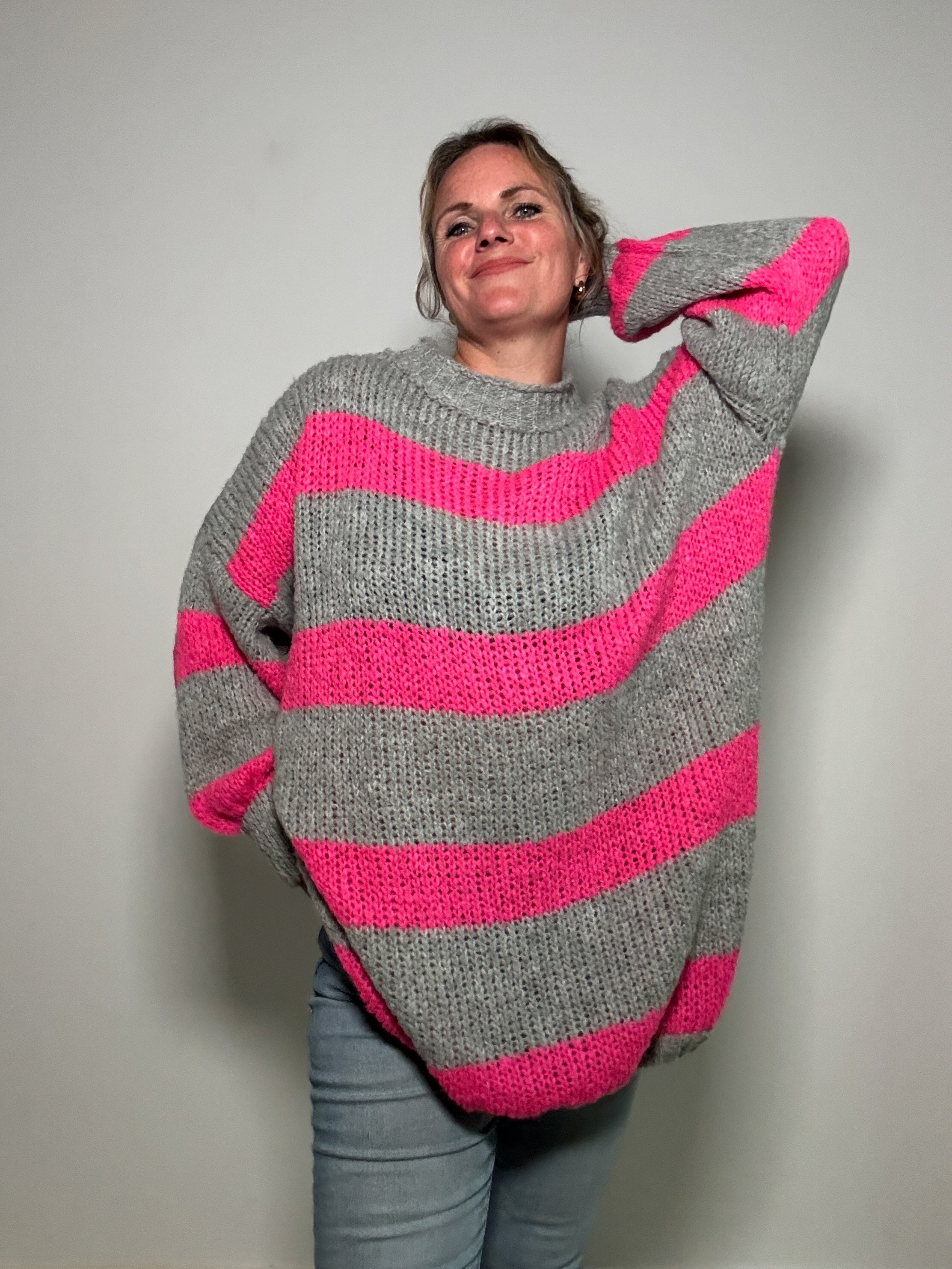 Oversized Blockstreifen-Strickpulli