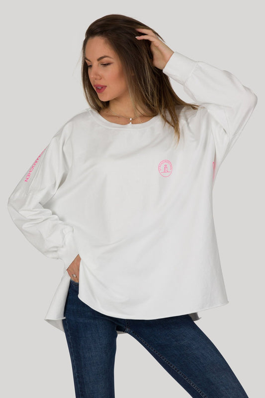 Oversized Sweatshirt Logo, weiß - Strandmädchen
